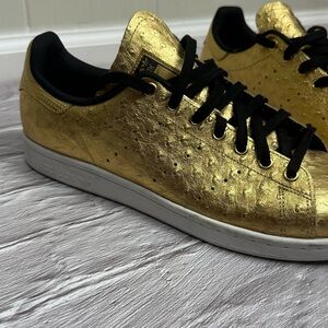 Adidas Stan Smith Gold Metallic Ostrich Leather Sneakers AQ4705 Men's Size US 12